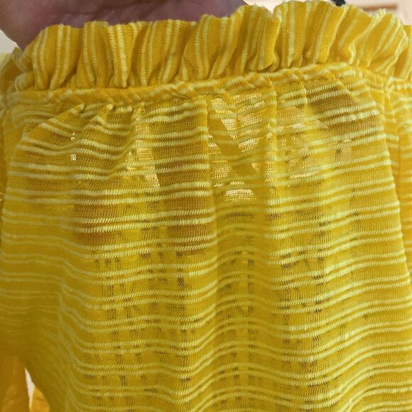 ✨🌼 Free People Golden Tee Yellow & White Striped Semi Sheer Ruched Crop Top 🌼✨ - Picture 11 of 14